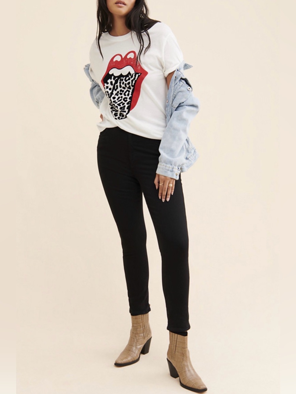 Daydreamer for Free People Rolling Stones Leopard Tongue Tee size Medium